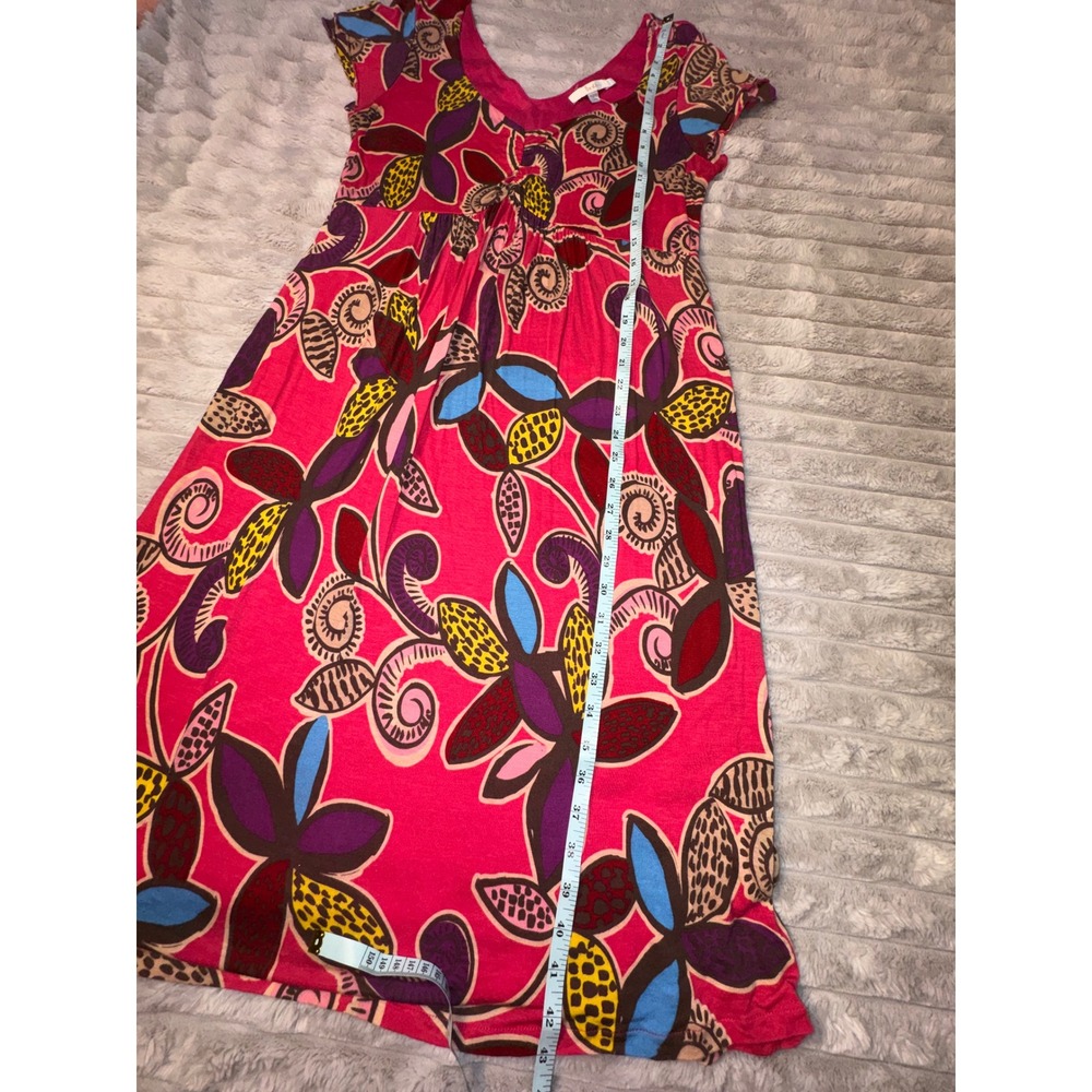 Boden Women's 10 Pink Floral Tencel V-Neck Empire Waist Midi Dress Summer Beach - Picture 4 of 13